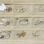 1 Pack Hanging Jewelry Organizer 80-Pocket Dual-sided Jewelry Storage for Earring Necklace Bracelet Ring Travel Holder, White and Beige - color: White and Beige