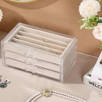 CLUQMEIK Necklace Organizer Box with Clear Lid, Dustproof Velvet Jewelry Holder Storage Display Case, Stackable Acrylic Necklace Tray Drawer Insert for Women and Girls (Beige,3 Drawers) - color: BEIGE-3Layer