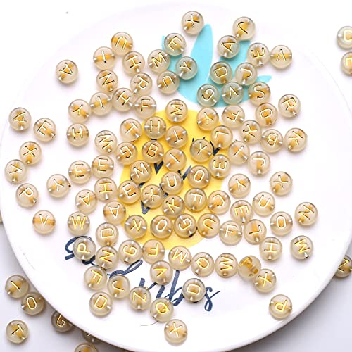 DAHI 1000PCS Letter Beads Glow in The Dark Alphabet Beads, Acrylic Round Letter Bead (A-Z) for DIY Bracelet, Necklace, Jewelry Making Supplies (Glow Gold) - color: glow gold