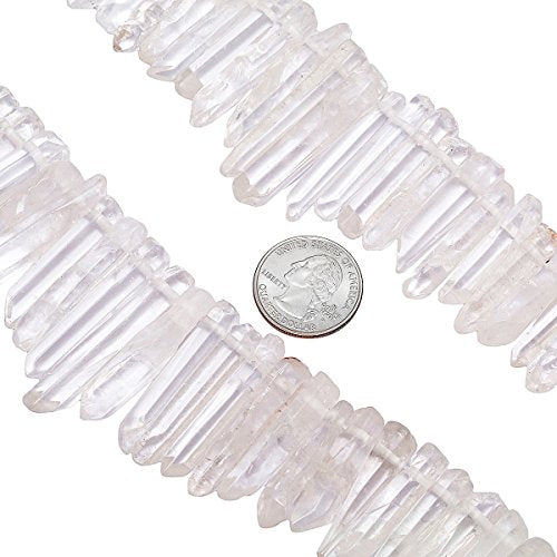 SUNYIK Natural Rock Quartz Crystal Points Quartz Polished Sticks Spikes Point Beads 15 inch Strand Drilled - color: Natural Rock Quartz(Polished), size: 0.5"-1.6"