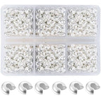 600 Pieces Crimp Bead Covers 4mm Open Half Round Crimp Bead Knot Cover Silver Small Beads for Jewelry Craft Making - color: Silver