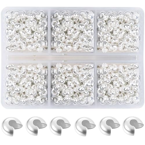 600 Pieces Crimp Bead Covers 4mm Open Half Round Crimp Bead Knot Cover Silver Small Beads for Jewelry Craft Making - color: Silver
