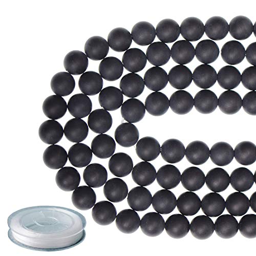 6mm Natural Matte Black Onyx Round Gemstone Frosted 120Pcs Bulk Loose Beads for Jewelry Making Bracelet with Stretch Beading Cord LPBeads - color: Unpolished Black Onyx, size: 6mm