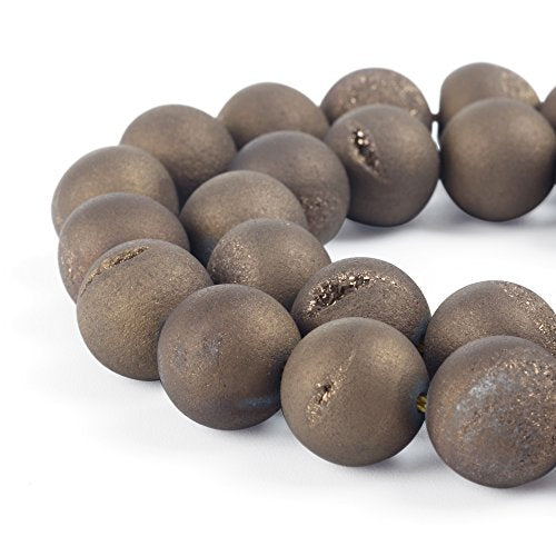 RUBYCA Round Dyed Electroplated Druzy Agate Quartz Crystal Gemstone Beads (1 Strand, Brown, 6mm) - color: Brown, size: 6mm