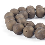RUBYCA Round Dyed Electroplated Druzy Agate Quartz Crystal Gemstone Beads (1 Strand, Brown, 8mm) - color: Brown, size: 8mm
