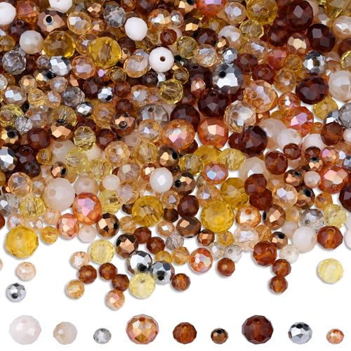 ZHIYUXI 1100PCS 4mm 6mm 8mm Brown Faceted Glass Beads for Jewelry Making Crystal Assorted Suncatchers Glass Beads for Bracelet Making Necklaces Accessories - color: B-Brown