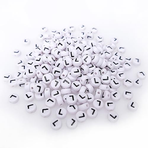 200+ Pieces 4x7mm Single L Letter Beads for Jewelry Making, White Round Acrylic Bulk Alphabet (Black on White) - size: Single Letter L 200+ Pcs
