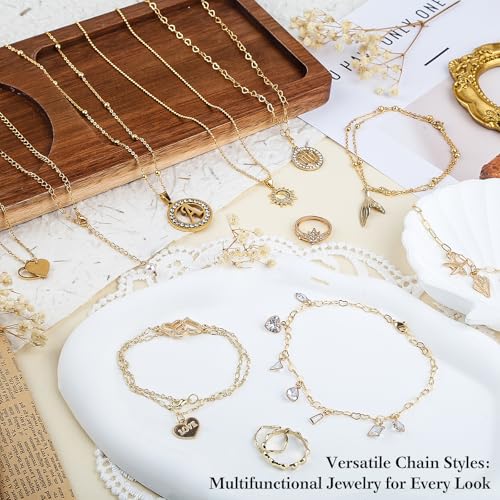 14k Gold Necklace Chains for Jewelry Making, Total 20 Feet 6 Rolls Bracelet Chains for DIY, 3.3 Feet Each Style, 14K Gold Plated Chain with Jump Rings/Lobster Clasps/Connectors - color: 14k Gold-20 Feet 6 Rolls