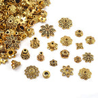 BronaGrand 100 Gram(About 250-350pcs) Bali Style Jewelry Making Metal Bead Caps Deluxe New Mix,Antique Gold - color: Antique Gold