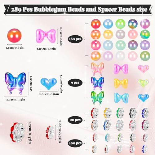 HUISUYTON 289 Pcs Beads for Pens, 16mm Acrylic Beads, Rainbow Color Pen Bead, Bubblegum Bead for Jewely Making, Bracelet, Beadable Pens, Earring - color: 289 PCS Bubblegum Beads Mixed Set