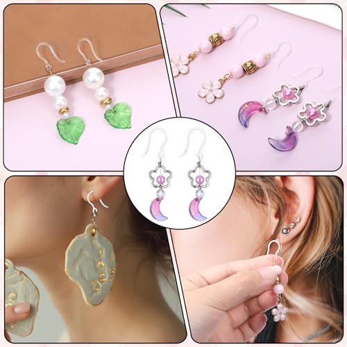 100 PCS Clear Plastic Earring Hooks, Anti Allergy Ear Wire Plastic Earrings with 100 Earrings Backs, Clear French Earring Hooks for Jewelry Making DIY for Sensitive Ears