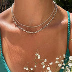 Freekiss Women's Layered Necklace Set - 3 Piece Dainty Gold Jewelry for Everyday Stacking | 14K Gold Plated Snake Chain, Rope Chain, Cuban Chain | Adjustable Length 14-18.5 Inch | Gift Ready - color: Silver, style: Paperclip+O+Box Chain
