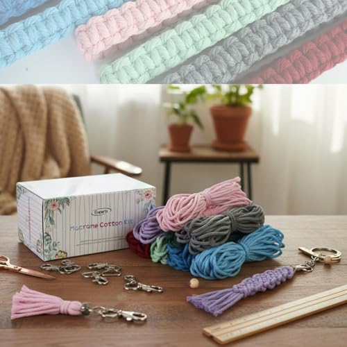 Adult DIY Craft Keychain Making Kit Boho Macrame Keychain Kit Includes Key Rings Precut Macrame Cord Instructions to Make Cute Keychains and Lanyards Kids Crafts Projects Kits Macrame Beginners - color: Macrame Keychain Kits