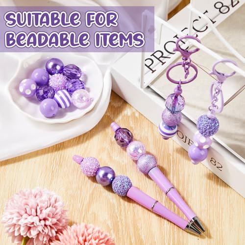 Ferreve 20 Pcs Chunky Bubblegum Beads 20mm Focal Pen Large Rhinestone Pearl Beads for DIY Beadable Pen School Jewelry Making Keychain Craft Making(Light Purple) - color: Light Purple