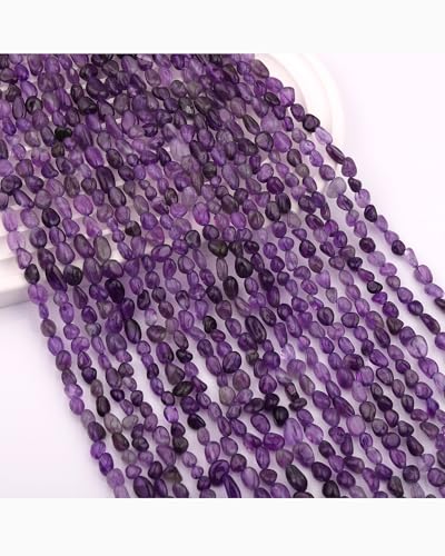 Natural Stone Beads 6-8mm Amethyst Oval Irregular Freeform Tumbled Loose Gemstone Beads for Jewelry Making 15 Inch Strand 50-55 Pcs - color: Amethyst-1 strand15”-approx. 55 beads