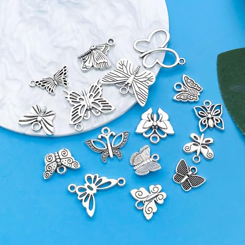 Youdiyla 144Pcs Ancient Silver Butterfly Series Pendant Jewelry Making DIY Keychain Earrings Pendant Various Design Charms for Jewelry Making Bracelets Necklace (SN10) - color: SN10