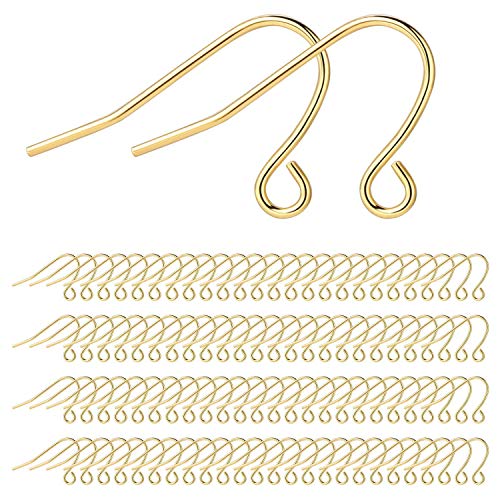200 Pack Gold Earring Hooks Wires Supplies for Jewelry Making Earrings Findings for Jewelry Making Kit - color: Yellow Gold