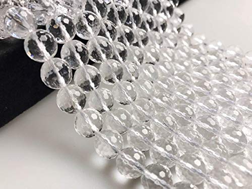 JM Design Clear Quartz Crystal Faceted Round Loose Gemstone Beads Size 10mm 15.5" Strand for Jewelry Making - size: 10mm