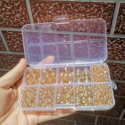 Gocelyn 476PCS Round Crystal Glass Beads for Jewelry Making(Champagne Golden), Glass Spacer Loose Beads for Crafts Bracelets Necklaces Charms Pendants 4/6/8/10/12mm - color: Round Glass Beads: Champagne Golden