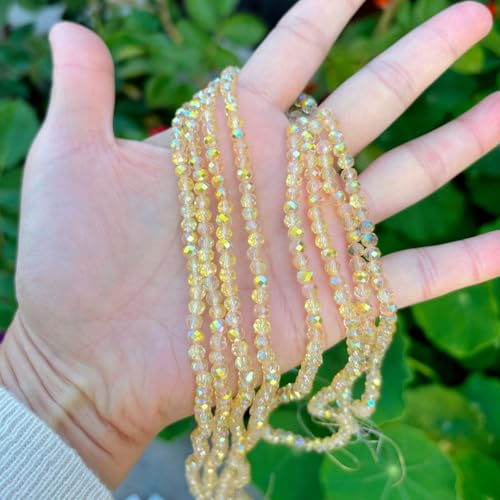 500pcs Czech Faceted Rondelle Crystal Glass Loose Beads 4mm Small Tiny Spacer Bulk Gold Shimmer for DIY Craft Jewelry Making CCR438 - color: Gold Shimmer, size: 4mm (0.16") - 500pcs
