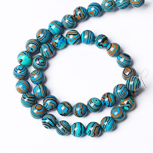 90PCS 8mm Blue Malachite Stone Beads Round Loose Gemstone Beads for Jewelry Making DIY Bracelet Necklace 32" 2 Strand,Energy Stone Healing Power - color: Blue Malachite, size: 8mm(2 strands)