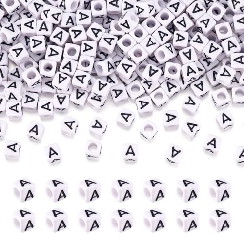 FASHEWELRY 300Pcs Cube White Acrylic Letter Beads 6x6mm Letter A Alphabet Beads for DIY Bracelet Necklace Jewelry Making - color: Letter A, size: 6x6x6mm