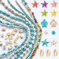 307Pcs Turquoise Sea Turtle Beads Blue and White Starfish Beads Tortoise Turtle Charms Summer Ocean Animal Spacer Bead for Jewelry Making DIY Bracelet Necklace(7 Strings) - color: Colorful