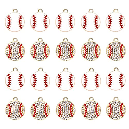 20PCS Sports Charms Enamel Basketball Baseball Pendant Charms for Jewelry Making Rhinestone Ball Game Softball Charms for Necklace Bracelet Earrings DIY Crafts - color: Set 3