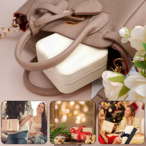 Neveika Portable Travel Mini Jewelry Box Leather Jewellery Ring Organizer Case Storage Gift Box Girls Women (white). - color: White
