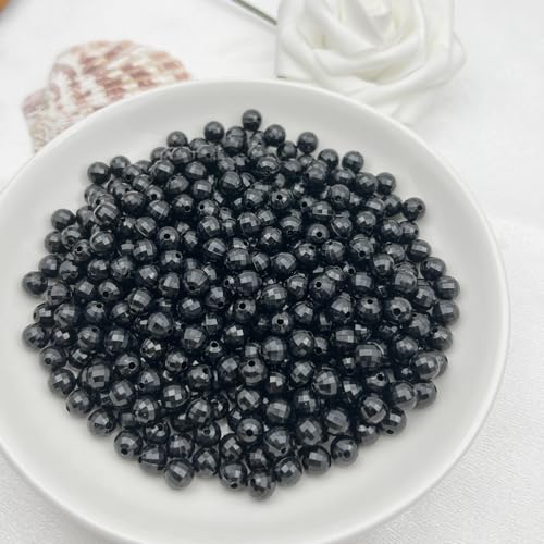 1000PCS 6MM Round Crystal Acrylic Beads Crystal Faceted Beads Spacer Beads for DIY Crafts Jewelry Making, Bracelets Necklaces Wind Chimes Suncatchers Loose Gemstones(60-Black) - color: 60-Black, size: 6MM