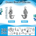 Kigeli 100 Pcs Summer Beach Charms for Jewelry Making - Sea Theme Ocean Enamel Pendant Charms Mermaid Marine Nautical for Necklace Bracelet Earring Slime DIY Jewelry Craft Accessories