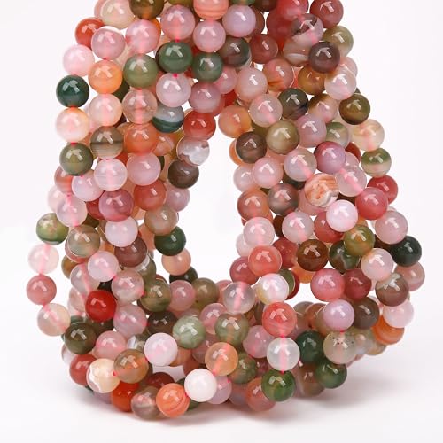 70PCS Natural 8MM Healing Gemstone, Yanyuan Agate Energy Stone Round Loose Beads, Semi-Precious Crystal Beads with Free Elastic String for Jewelry Making DIY - color: Yanyuan Agate