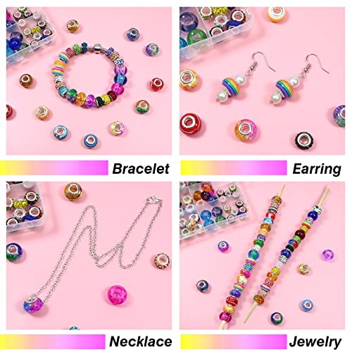 TOAOB 150pcs Glass European Large Holes Beads Assorted Resin Spacer Rhinestones Lampwork Craft Beads for Bracelets Necklaces Jewelry Making