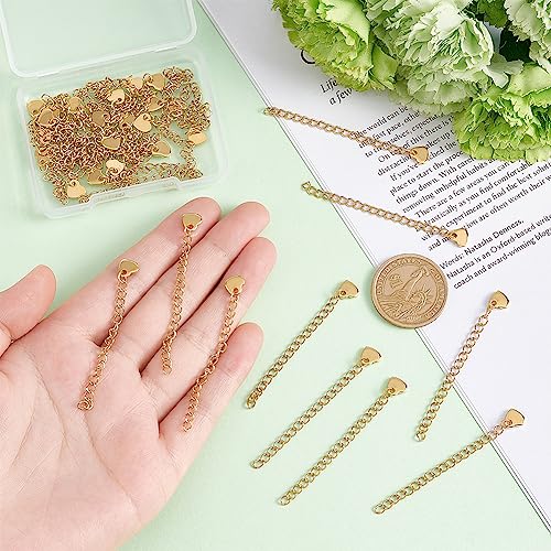 UNICRAFTALE About 30pcs 60mm Golden Chain Extension Necklace Extension Chain with Heart Charms Stainless Steel Chains Extender for Jewelry Making Supplies
