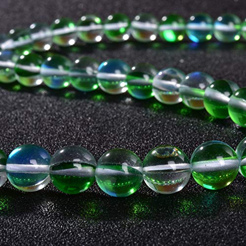 60PCS 6mm Gemstone Green Angel Aura Round Stone Polished Mermaid Aura Moonstone Bead Smooth Stone Loose Beads Crystal Quartz for DIY Jewelry Making 1 Strand 15” - color: Green, size: 6mm