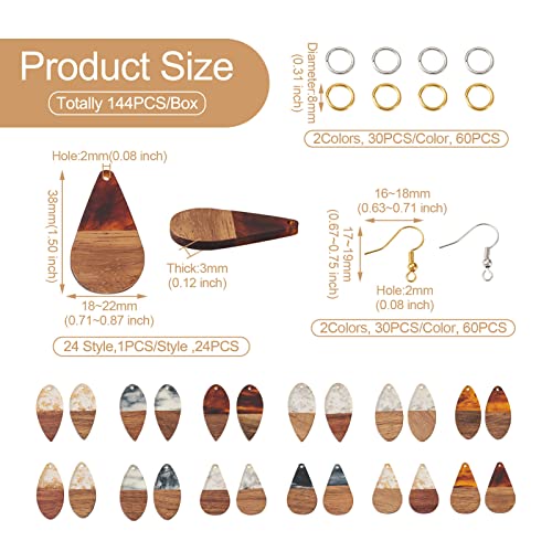 FASHEWELRY Resin Wood Earring Kit with 24pcs Teardrop Wooden Resin Earring Charms, Blanks, Findings, Open Jump Rings, French Hooks for Jewelry Making - color: 0Teardrop-24Pcs