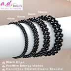 AD Beads Handmade Gemstone Stretch Elastic Bracelet Crystal Healing Reiki Nature's Beauty and Spiritual Essence Unisex - color: Black Onyx, size: 4mm