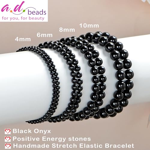 AD Beads Handmade Gemstone Stretch Elastic Bracelet Crystal Healing Reiki Nature's Beauty and Spiritual Essence Unisex - color: Black Onyx, size: 8mm