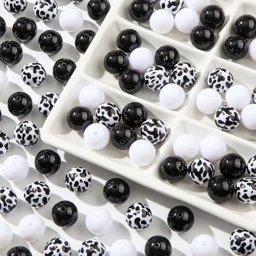 20mm Acrylic Beads 180pcs Cow Style Chunk Bubblegum Bead Black&White Beadable Pen Ball Beads for Pen Bag Jewelry Making Necklace Bracelets (Black&White) - color: black&white