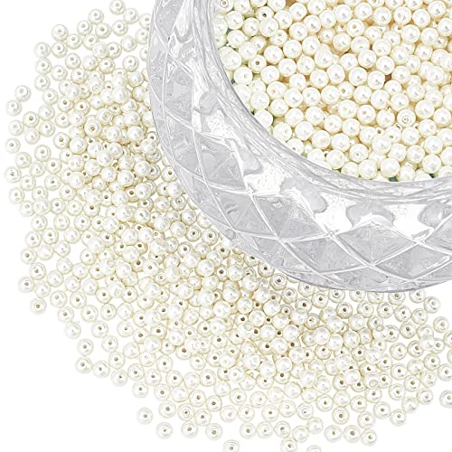 PH PandaHall 4mm Pearl Beads, 1000 Pcs Tiny Smooth Satin Luster Craft Glass Pearl Bead Round Loose Spacer Beads for Earring Bracelet Necklace Waist Chain Wedding Crafts, Cream White - color: Cream White