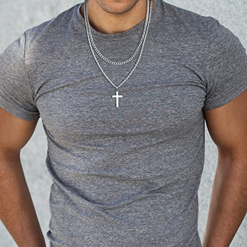 Yooblue Cross Necklace for Men, Gold Black Silver Mens Cross Necklaces Stainless Steel Cross Pendant Necklace Simple Jewelry Gifts Cross Chain Necklaces for Men - color: "Silver, style: 18in/20in