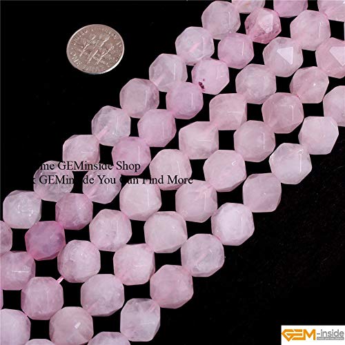 GEM-Inside Natural 12mm Pink Rose Quartz Gemstone Loose Beads Faceted Cambay Crystal Energy Stone Power for Jewelry Making 15" - color: Pink Rose Quartz, size: 12mm