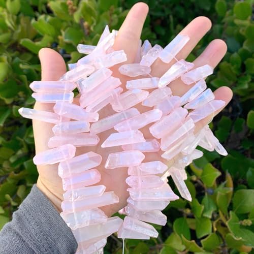 Adabele 15 Inch Natural Raw Healing Crystal Quartz Gemstone Loose Beads Medium Drilled Point Rose Pink AB Titanium Coated Chakra Gem Stone Drop Stick GA-D8 - color: Rose Pink Ab, size: Medium Size (15 Inch/1 Strand)