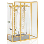 Glass Necklace Organizer Holder, Jewelry Organizer Necklace Holder with Hanging Hooks, Glass Necklaces Display Case for Storage Rings Earrings - style: Necklace Organizer