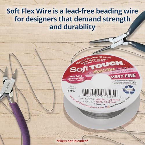 Soft Flex Kink Resistant Beading Wire - Very Fine 0.10 Diameter - Jewelry Making Bead Wire - 10 Ft - style: Satin Silver