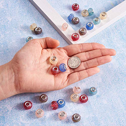 Beadthoven 100pcs Rhinestone European Large Hole Beads Crystal Pave Berry Rondelle Slide Charm Spacer Beads for Snake Chain European Bracelets Jewelry Making - color: Berry Mixed Color