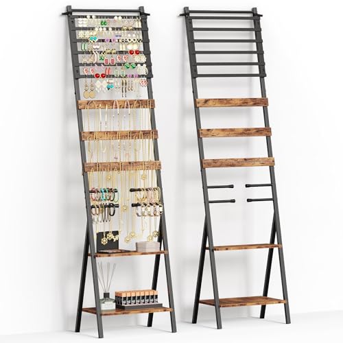 Jewelry Organizer Stand, Jewelry Floor Stand, Floor Jewelry Stand with Necklace Holder Earring Organizer, Standing Jewelry Organizer for Watches, Rings, Bangle