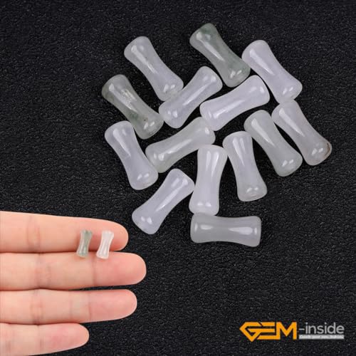 GEM-Inside 30Pcs 5x12mm Natural Ice White Jade Stone Plant Bamboo Knot Bone Beads for Jewelry Making Power Energy Chakra Stone Beads - color: Ice White Jade