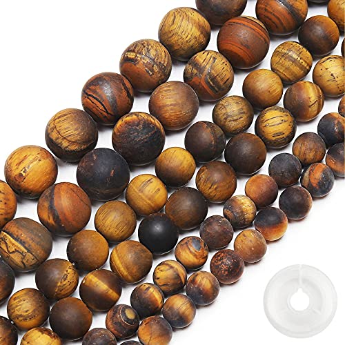 Natural Matte Classic Tiger Eye Beads, 8MM Round Frosted Unpolished Loose Gemstone Beads for Bracelet Necklace Jewelry Making, Energy Stone Healing Power with Stretch Beading Cord - color: Matte Classic Tiger Eye, size: 8MM