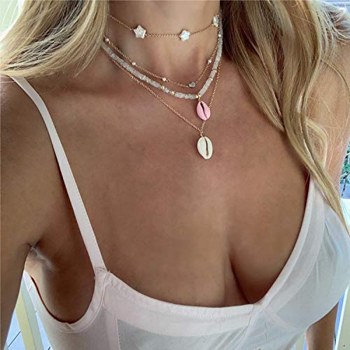 Natural Seashell Shell Scallop Pendant Choker Necklace Adjustable 18K Gold Plated Cable Chain Handmade Jewelry for Women Girls - style: Cowrie Shell